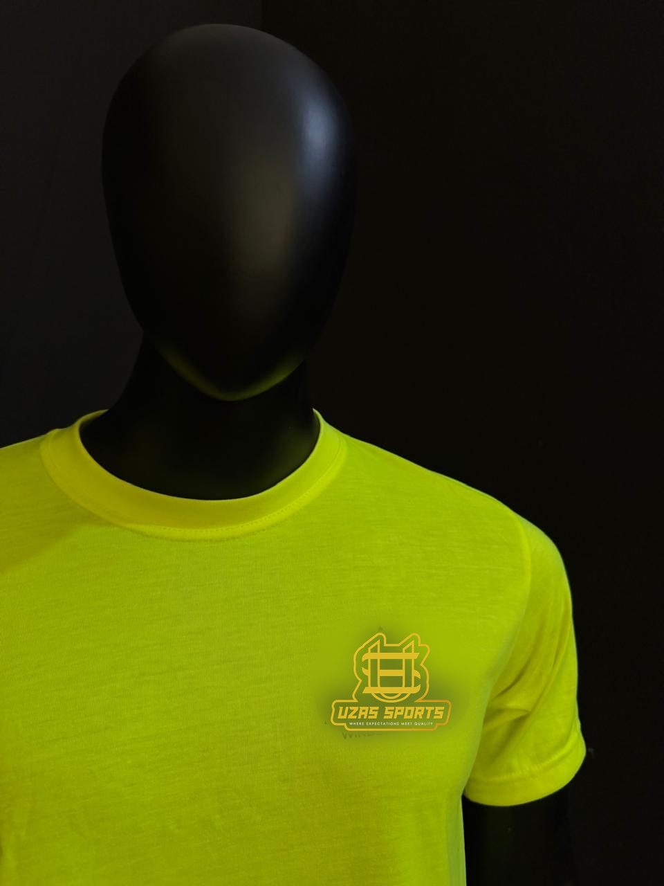 Hi-vis yellow tee with a printed chest logo (customer logo replaced)