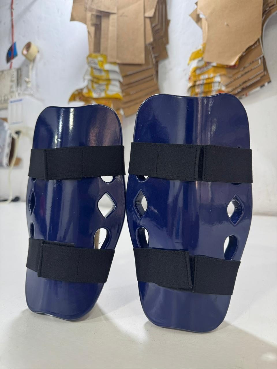 Pair of blue taekwondo shin guards